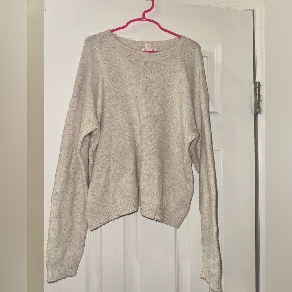 Cat & Jack Girls Cream Speckled Knit Sweater Size L 10/12